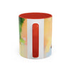 Artistic Red Dress Accent Coffee Mug - 11oz filled with herbal tea for a relaxing vibe