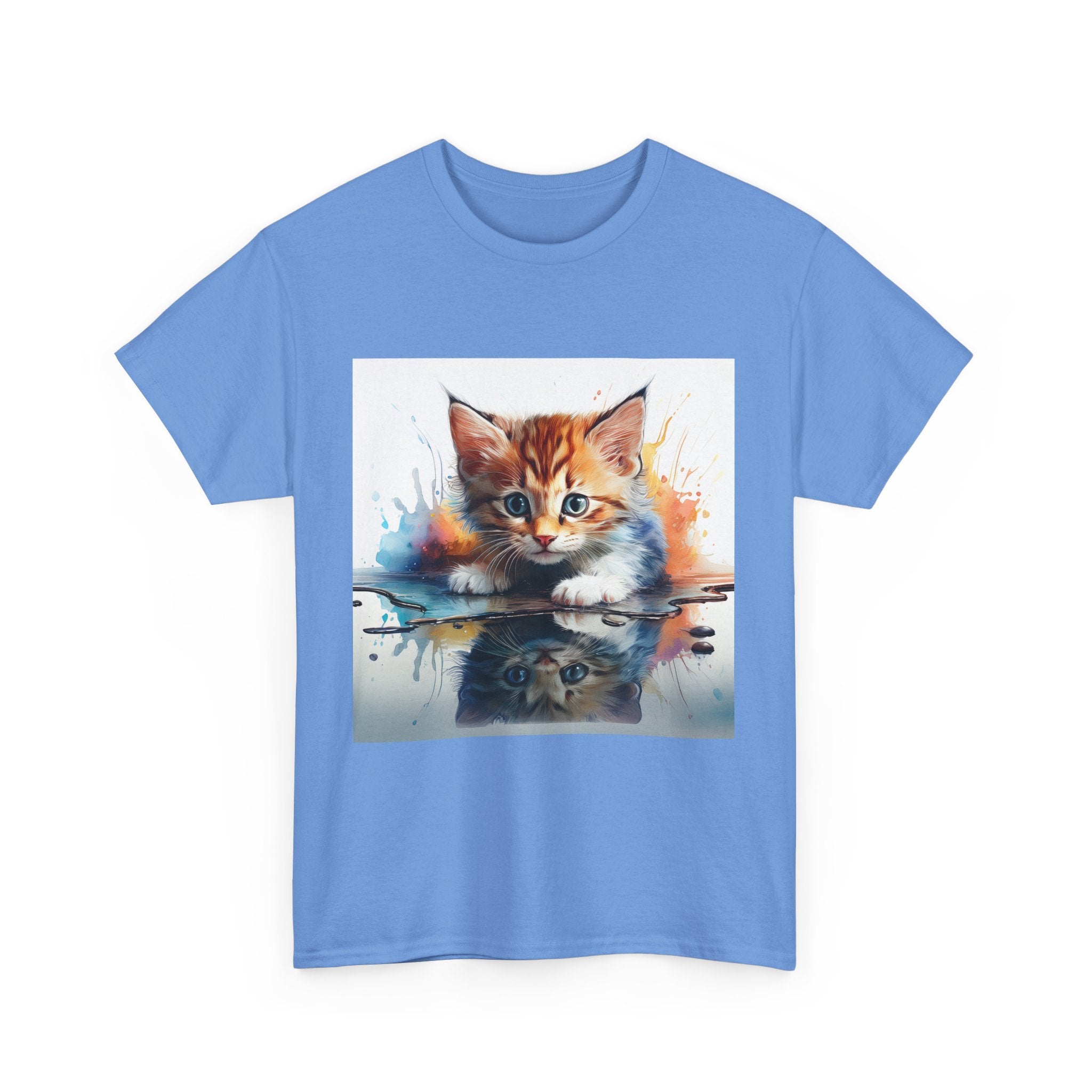 Adorable Cat Reflection Unisex Heavy Cotton Tee, Pet Lover T-Shirt, Animal Art Shirt, Cute Cat Gift for Her, Everyday Casual Wear