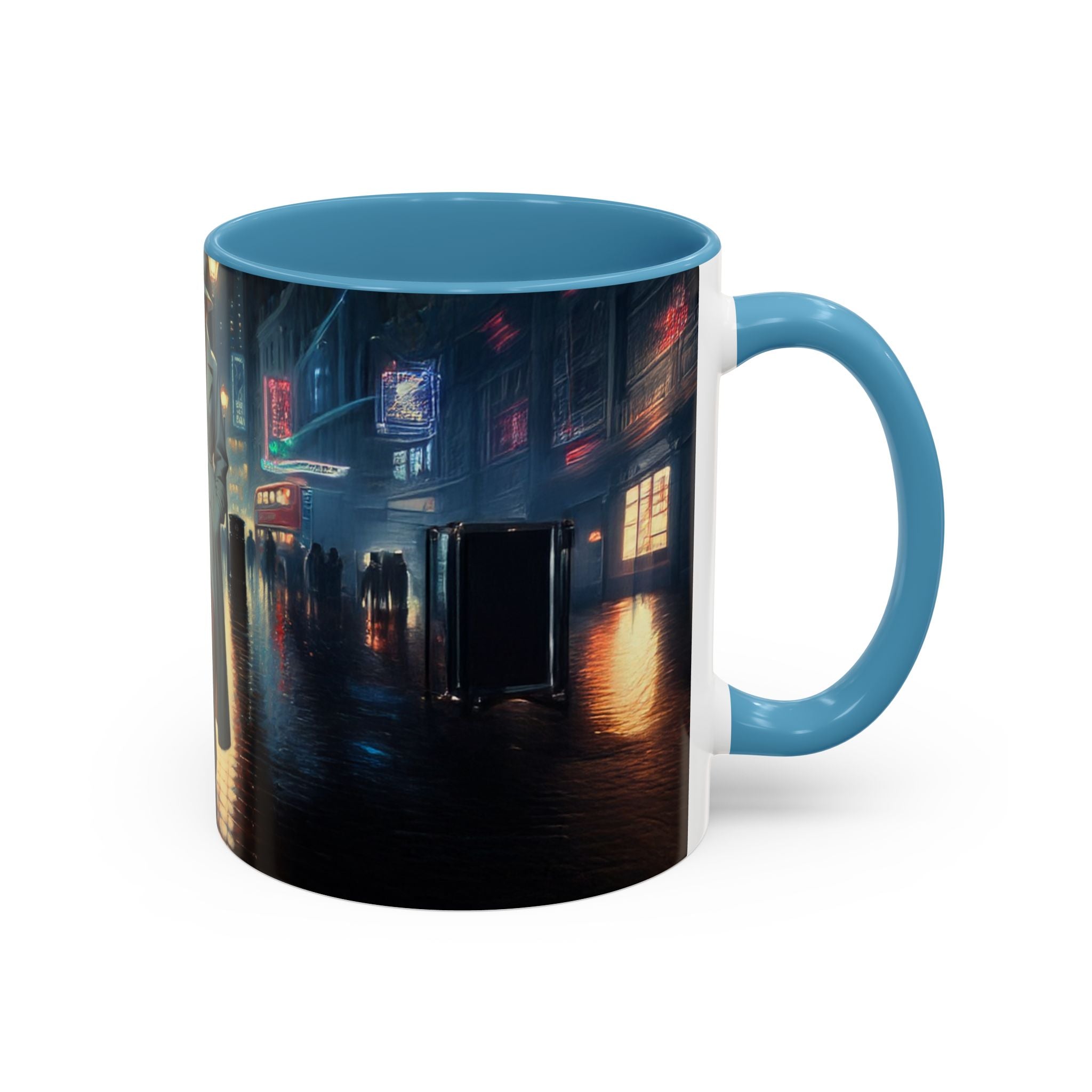 Elegant Urban Nightlife Coffee Mug in an outdoor setting, great for al fresco coffee enjoyment.