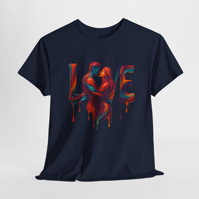 Man casually modeling Love Unisex Heavy Cotton Tee, capturing comfort and relaxed style.