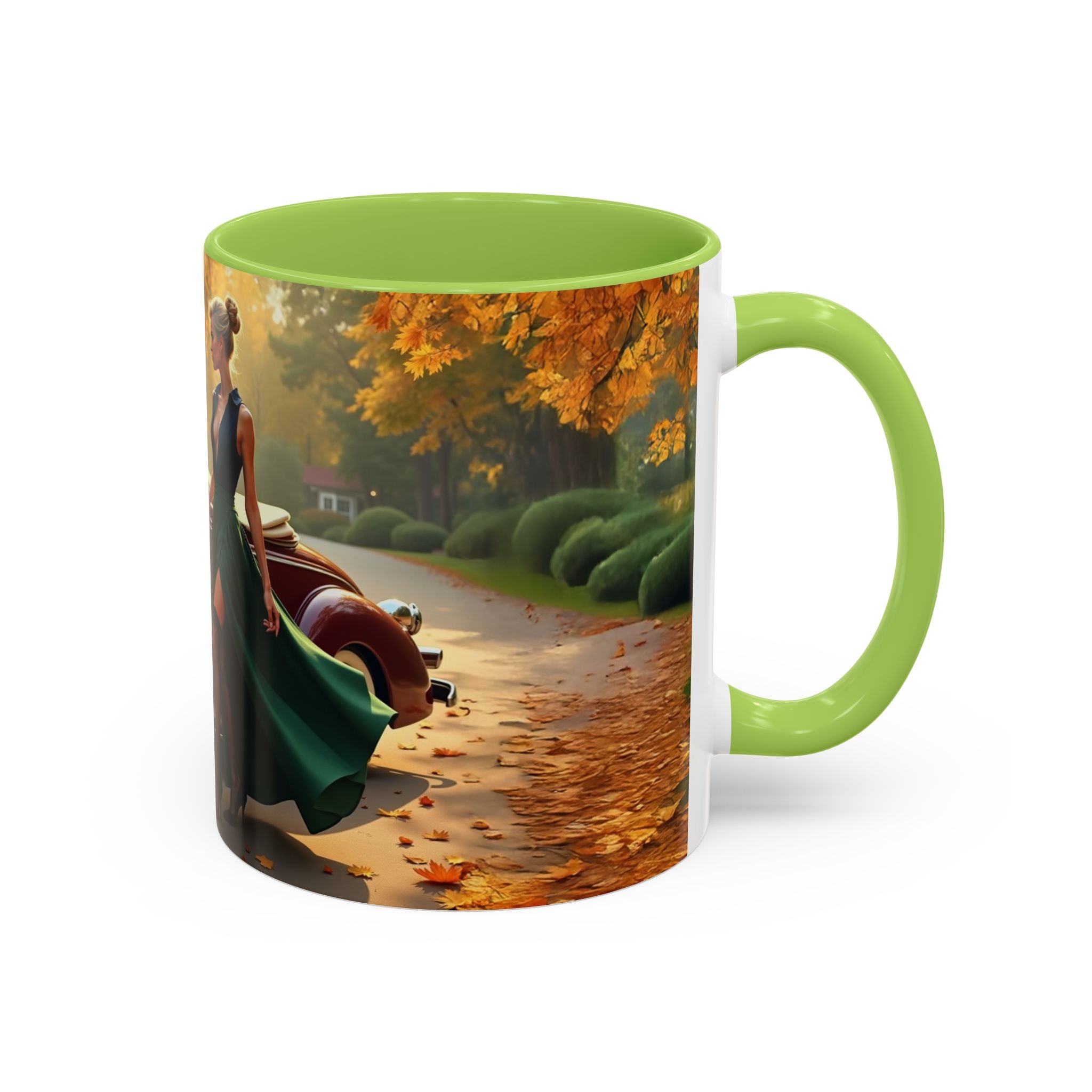 Vintage Autumn Vibes Coffee Mug featuring a uniquely vibrant design.