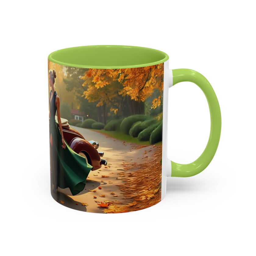 Vintage Autumn Vibes Coffee Mug featuring a uniquely vibrant design.