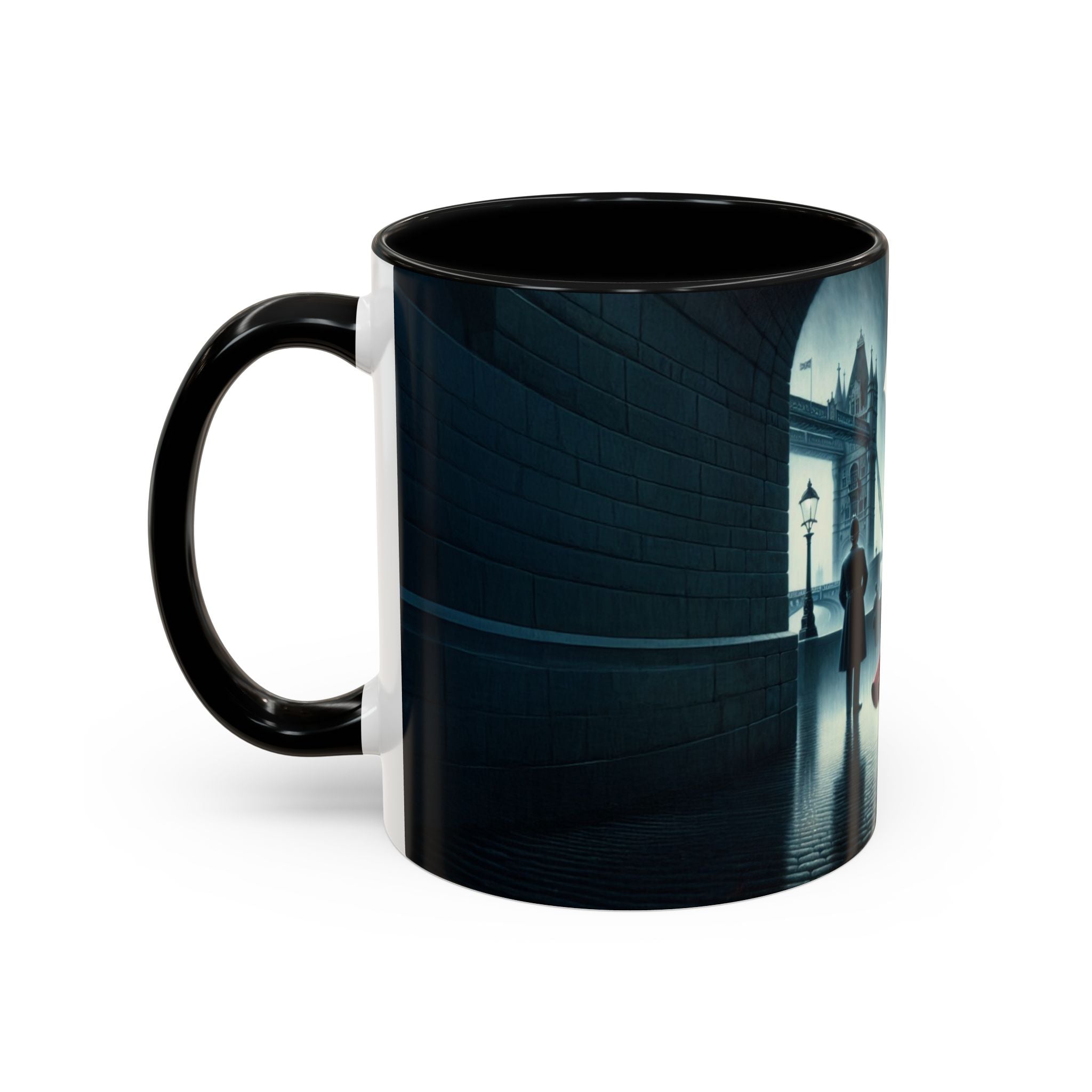 Elegant Cityscape Coffee Mug - 11oz surrounded by a cozy coffee setup.