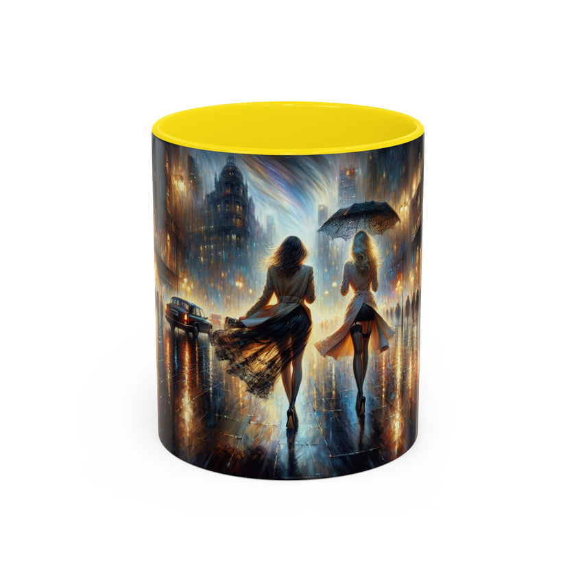 Elegant Nighttime Cityscape Coffee Mug with rich colors, perfect for mornings for coffee lovers.