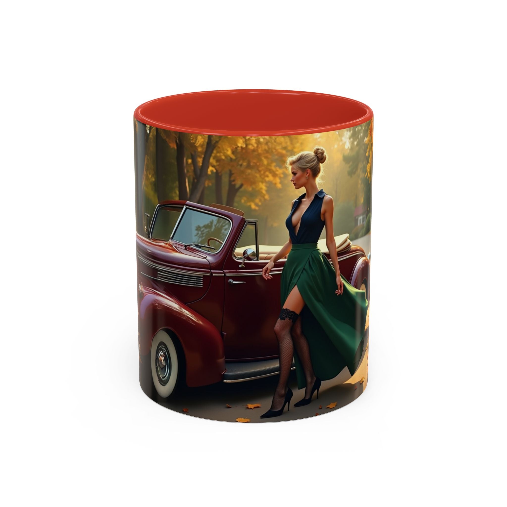 The Vintage Autumn Vibes Coffee Mug filled with steaming coffee.