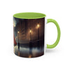 Elegant Red Dress Coffee Mug enhancing a cozy atmosphere, perfect for any beverage.