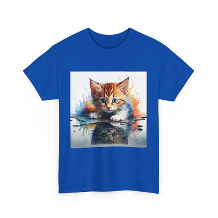 Adorable Cat Reflection Unisex Heavy Cotton Tee, Pet Lover T-Shirt, Animal Art Shirt, Cute Cat Gift for Her, Everyday Casual Wear