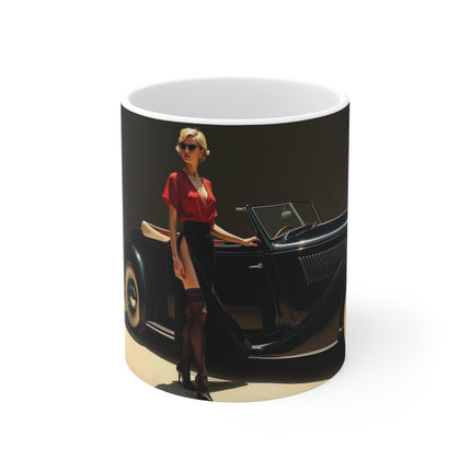 Glamour Woman,  Mug, Enthusiast Gift, Coffee Cup, Retro, Unique, Mug, Glamour, Retro, Woman, Dress, Red