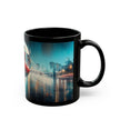 Stylish Urban Scene Mug in use, featuring hot coffee and capturing cozy, rainy day vibes.