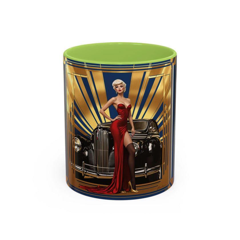 Glamorous Vintage Coffee Mug featuring glossy art design, emphasizing its elegant appeal.