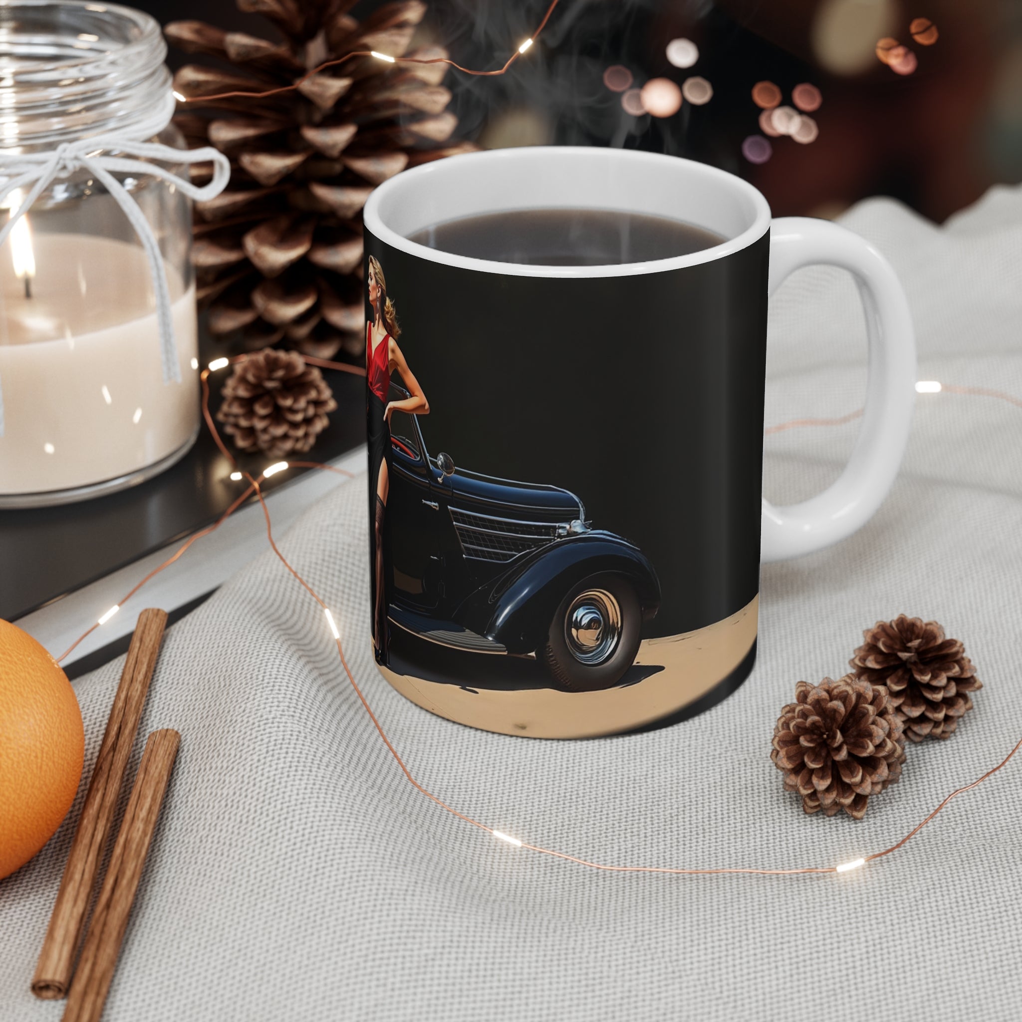 Unique Glamour London Mug, Enthusiast Gift, Coffee Cup, Retro, Unique, Mug, Glamour, Retro, Woman, Dress, Red