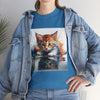 Adorable Cat Reflection Unisex Heavy Cotton Tee, Pet Lover T-Shirt, Animal Art Shirt, Cute Cat Gift for Her, Everyday Casual Wear