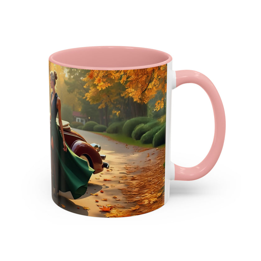 A cheerful scene with the Vintage Autumn Vibes Coffee Mug.