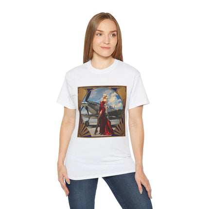 Vintage Glamour Aviation Tee, Retro Shirt, Unisex Graphic T-Shirt, Gift for Aviation Lovers, Art Deco Style Apparel