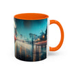 Stylish Glamorous Cityscape Coffee Mug captured at a cafe, enhancing the dining experience.