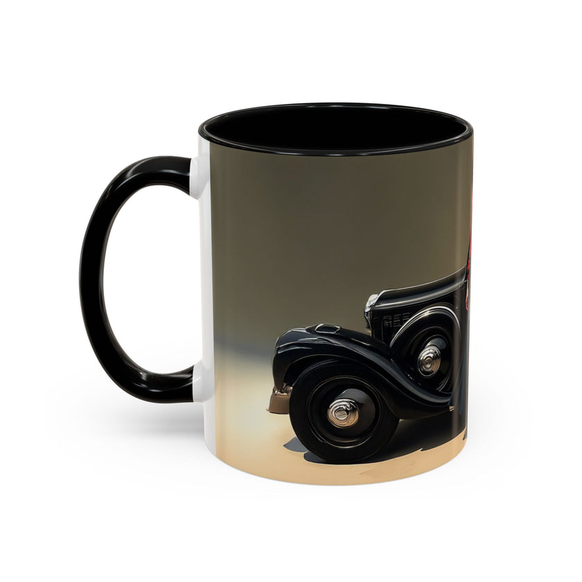 Elegant Retro Coffee Mug with Classic Car Design, microwave and dishwasher safe for convenience.