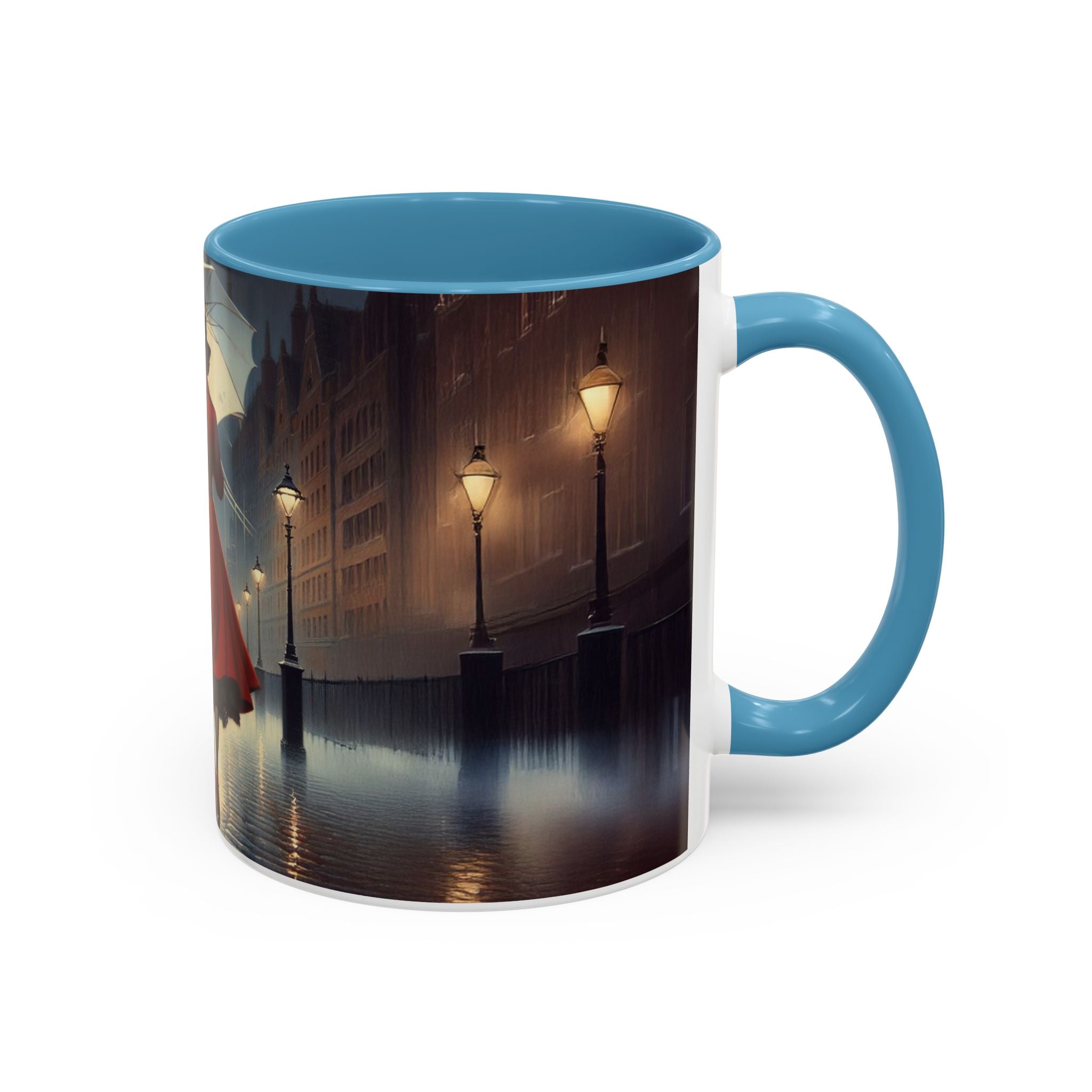 Elegant Red Dress Coffee Mug in a kitchen setup, showcasing its artistic appeal and practicality.