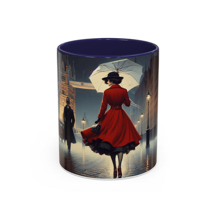 Close-up of Elegant Red Dress Coffee Mug highlighting colorful contrast and comfortable C-shaped handle.