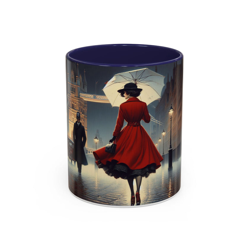 Close-up of Elegant Red Dress Coffee Mug highlighting colorful contrast and comfortable C-shaped handle.