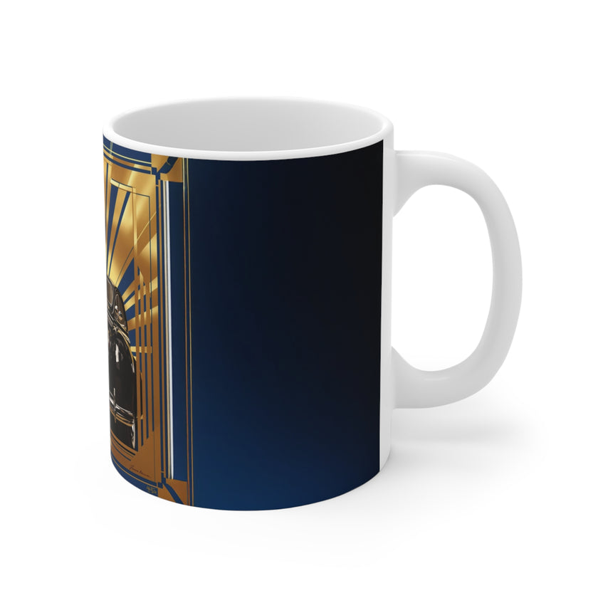 Vintage Retro Car Mug, Enthusiast Gift, Coffee Cup, Retro, Unique Pilot Mug, Glamour, Retro, Woman, Car, Dress, Red