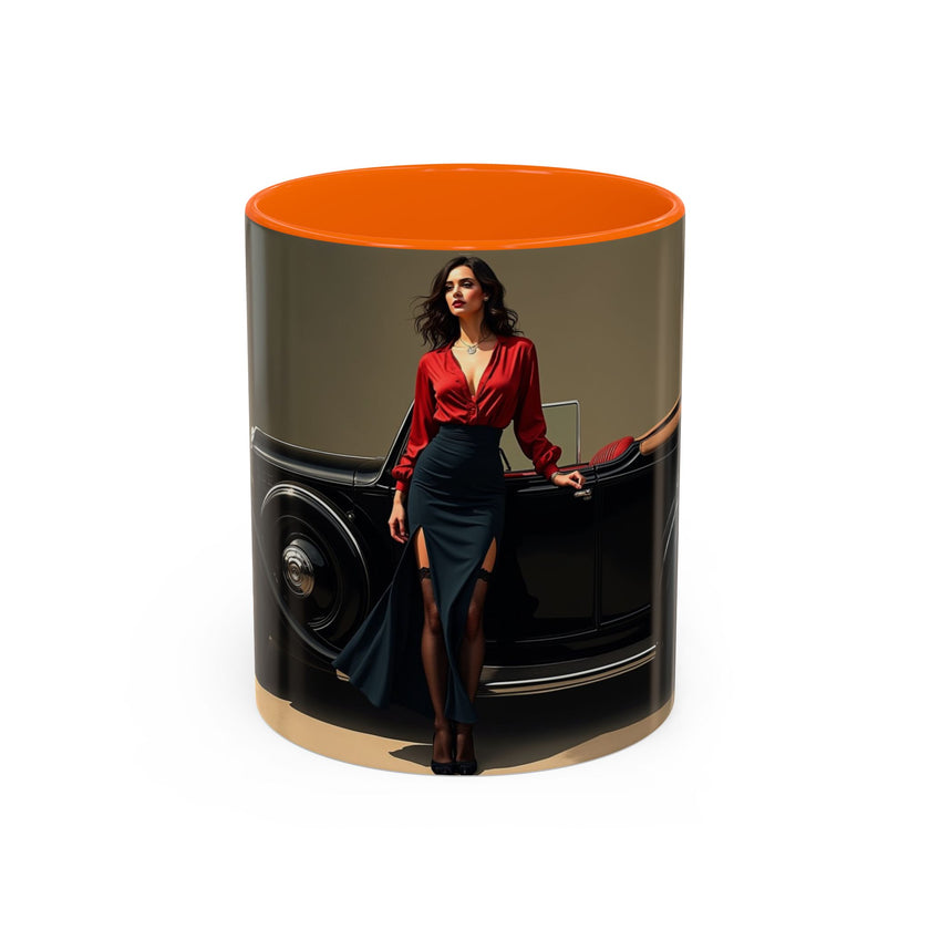 Elegant Retro Coffee Mug with bright colors and a classic car theme, perfect for any occasion.