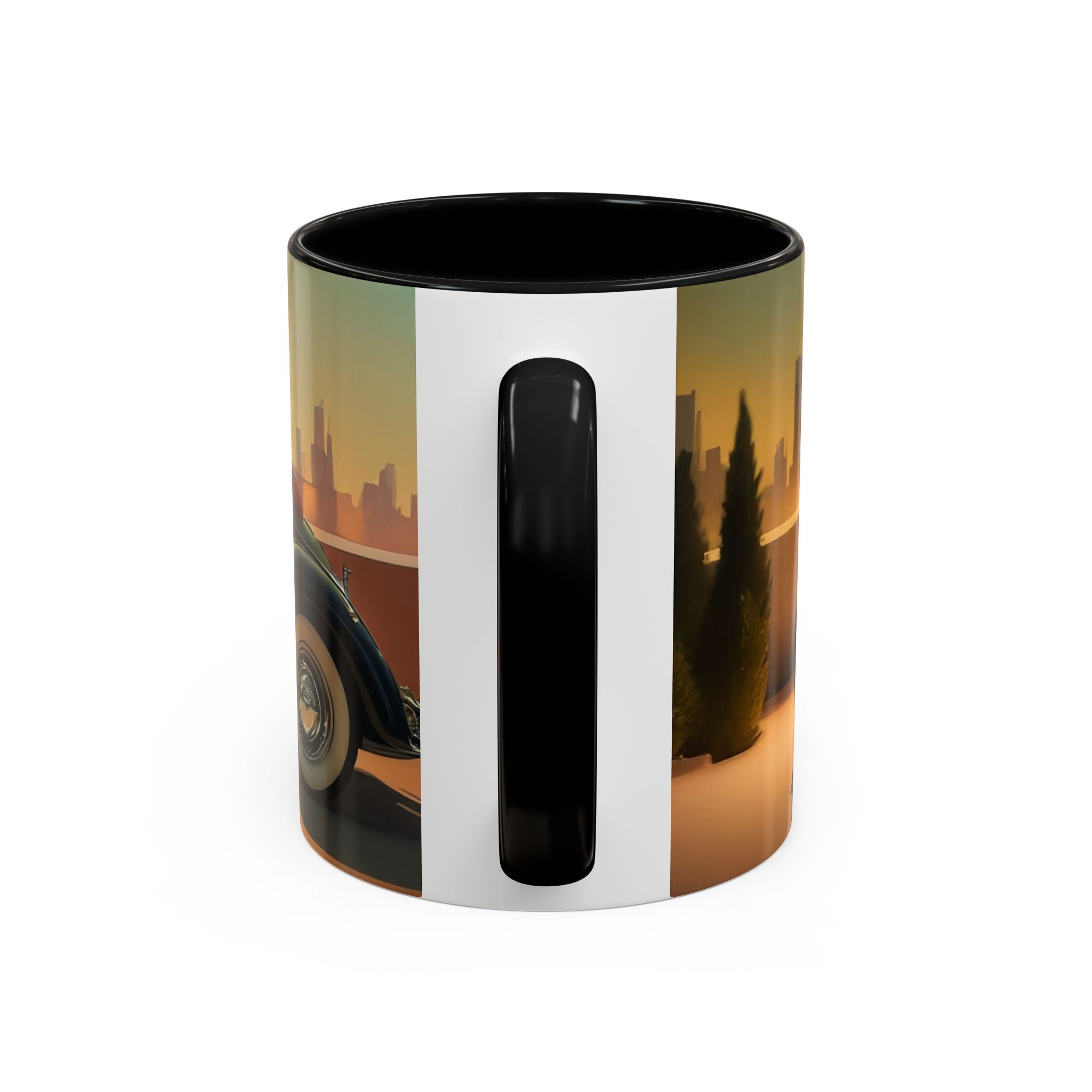 Vintage Glamour Accent Coffee Mug set on a table with a beautiful floral arrangement.