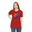 Rainbow Heart Ladies Shirt Jersey Short Sleeve Tee - Display of vibrant colors and love symbol.