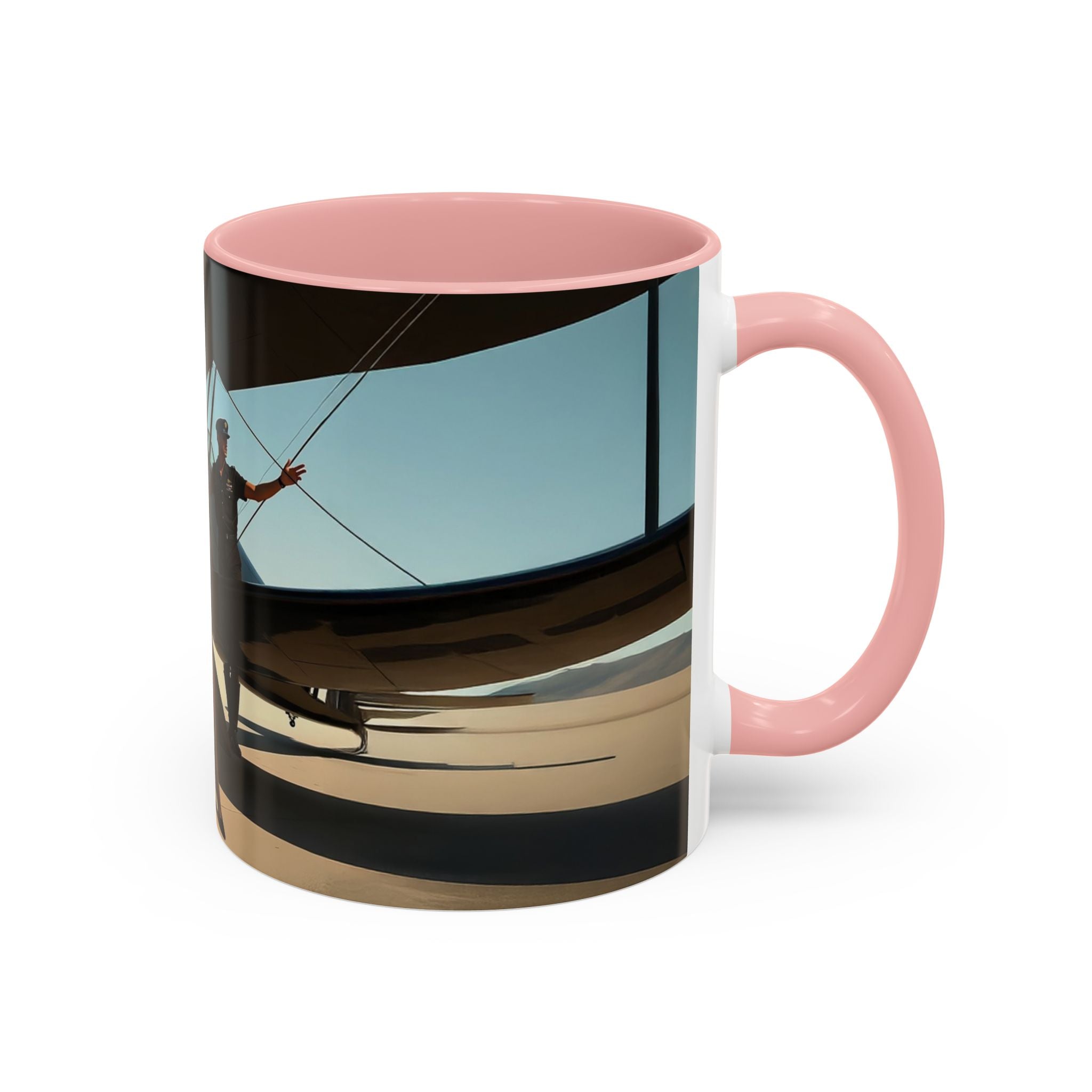 Vintage Aviation Accent Coffee Mug showcased on a dining table, ideal for family gatherings.