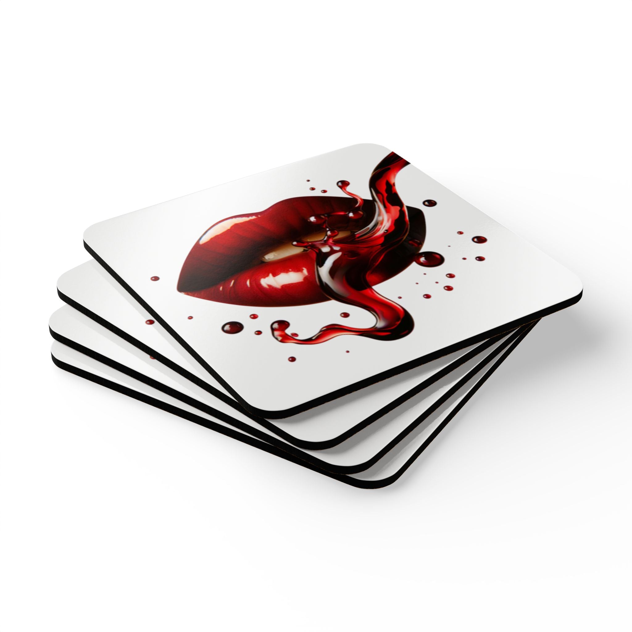 Bold Lip Design Cork Coaster Set - Perfect for Wine Lovers