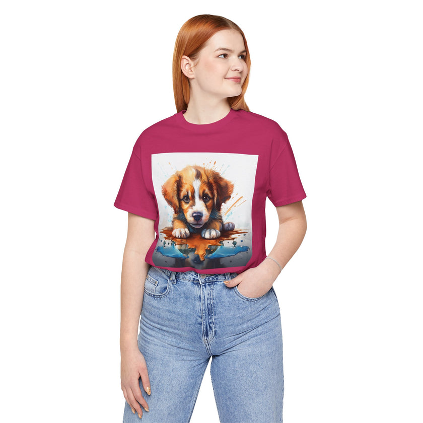 Adorable Puppy Art Tee For Her, Cute Dog Lover's T-Shirt, Casual Gift for Animal Lovers, Gift for Her, Pet-Themed Apparel, Fun Birthday Gift