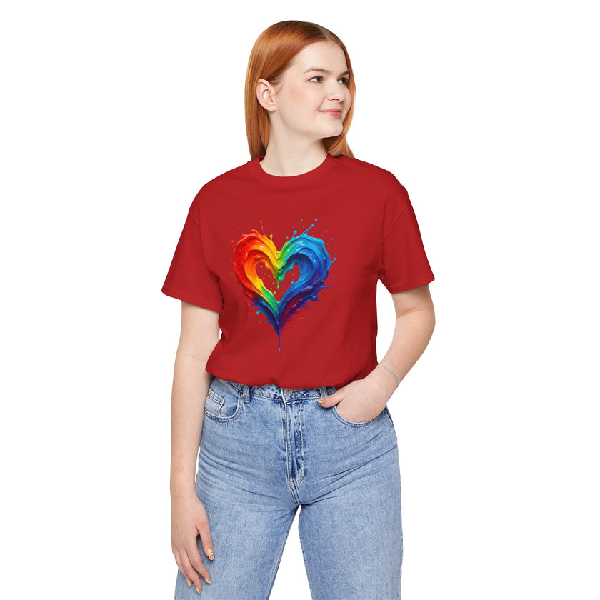 Rainbow Heart Ladies Shirt Jersey Short Sleeve Tee - Fashionably layered look with the heart tee.