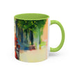 Artistic Red Dress Accent Coffee Mug - 11oz arranged in a bright cheerful setting