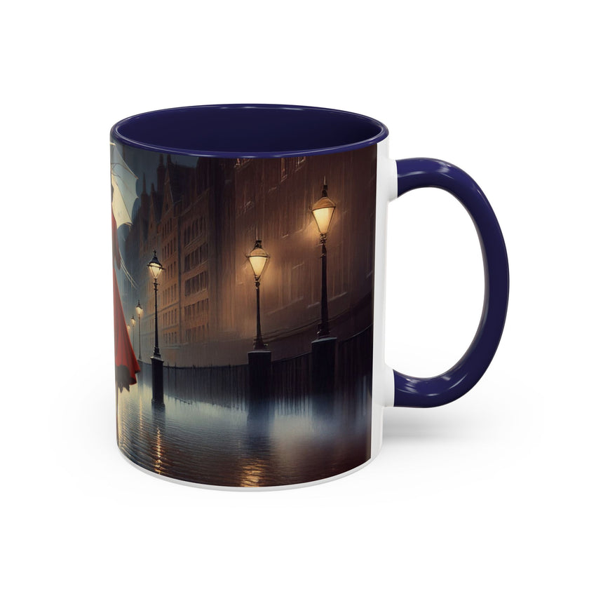 Elegant Red Dress Coffee Mug with vibrant colors, highlighting its unique design and safety features.