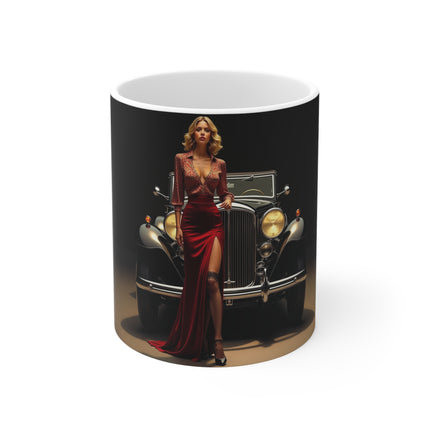 Vintage Glamour  Red Dress , London Mug, Enthusiast Gift, Coffee Cup, Retro, Unique, Mug, Glamour, Retro, Woman, London