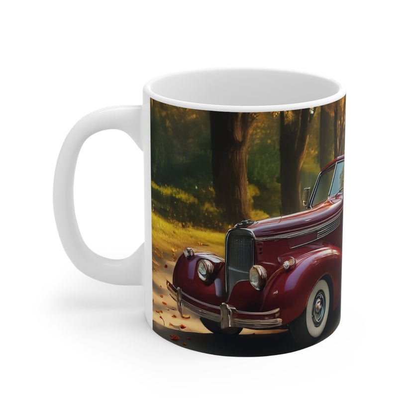 Vintage Glamour Red  London Car Mug, Enthusiast Gift, Coffee Cup, Retro, Unique, Mug, Glamour, Retro, Woman, Dress, Red , London