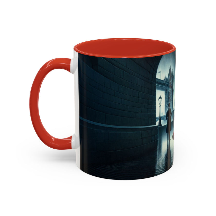Elegant Cityscape Coffee Mug - 11oz in a relaxing patio scene with refreshments.