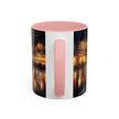 Elegant Nighttime Cityscape Coffee Mug on a picnic blanket, ideal for outdoor coffee lovers.