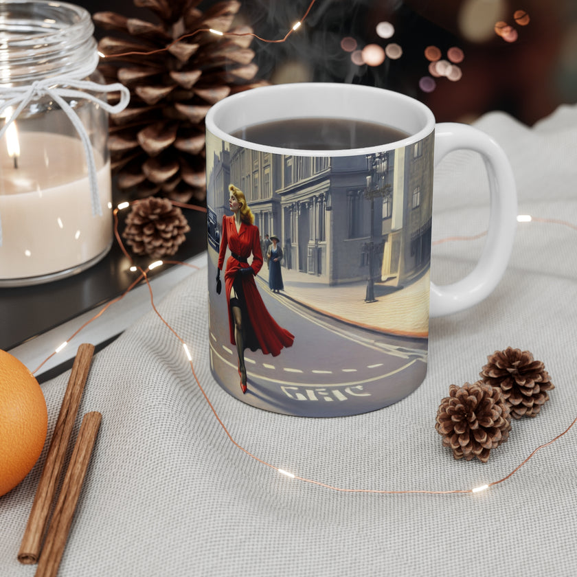 Woman  In Red, A London Policeman, London Mug, Gift for Enthusiasts, Coffee Cup, Retro, Unique, Mug, Charm, Retro, London