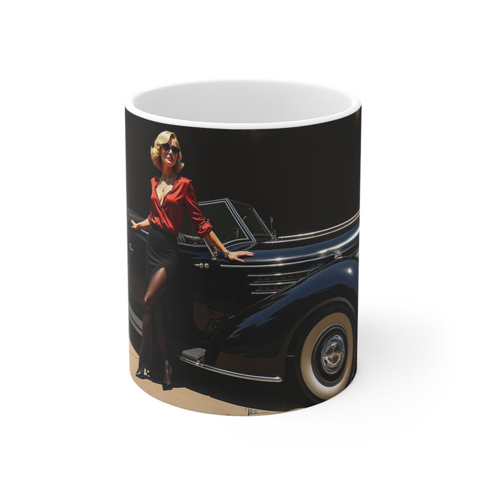Attractive Woman, Retro Car, Enthusiast Gift, Coffee Cup, Retro, Unique  Mug, Glamour, Retro, Woman, Car, Dress, Red