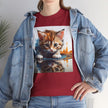 Cute Cat Unisex Heavy Cotton Tee, Cat Lover Gift, Animal Tee, Cozy Wear, Everyday Fashion, Fun Gift Idea