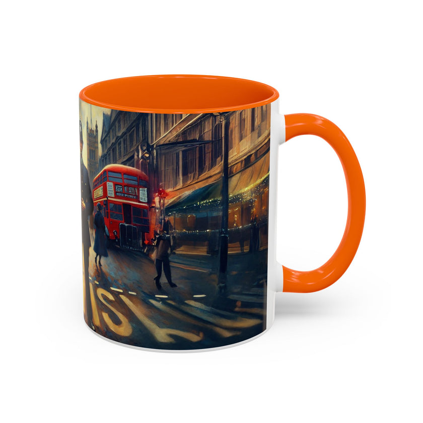 Vintage-Inspired Cityscape Accent Coffee Mug - 11oz & 15oz in a home office setting, looking stylish.
