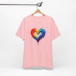 Rainbow Heart Ladies Shirt Jersey Short Sleeve Tee - Model wearing the tee while out with friends.