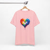 Rainbow Heart Ladies Shirt Jersey Short Sleeve Tee - Model wearing the tee while out with friends.