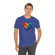 Rainbow Heart Short Sleeve Tee, T-Shirt for Him, Pride Shirt, Love Tee, Colorful Heart Design