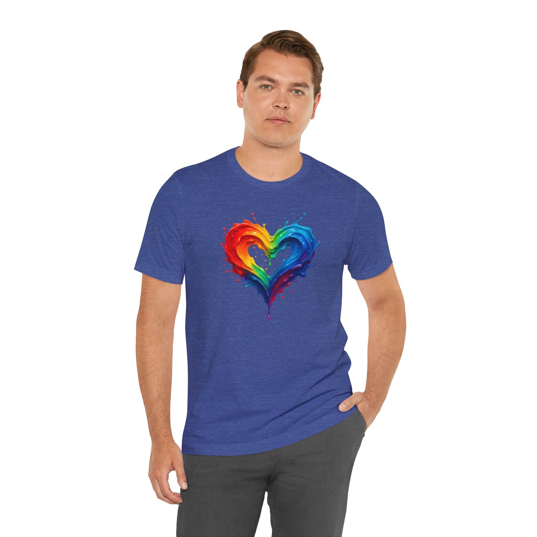 Rainbow Heart Short Sleeve Tee, T-Shirt for Him, Pride Shirt, Love Tee, Colorful Heart Design