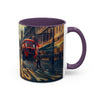 Vintage-Inspired Cityscape Accent Coffee Mug - 11oz & 15oz in a cozy lounge setting.