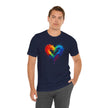 Rainbow Heart Short Sleeve Tee, T-Shirt for Him, Pride Shirt, Love Tee, Colorful Heart Design