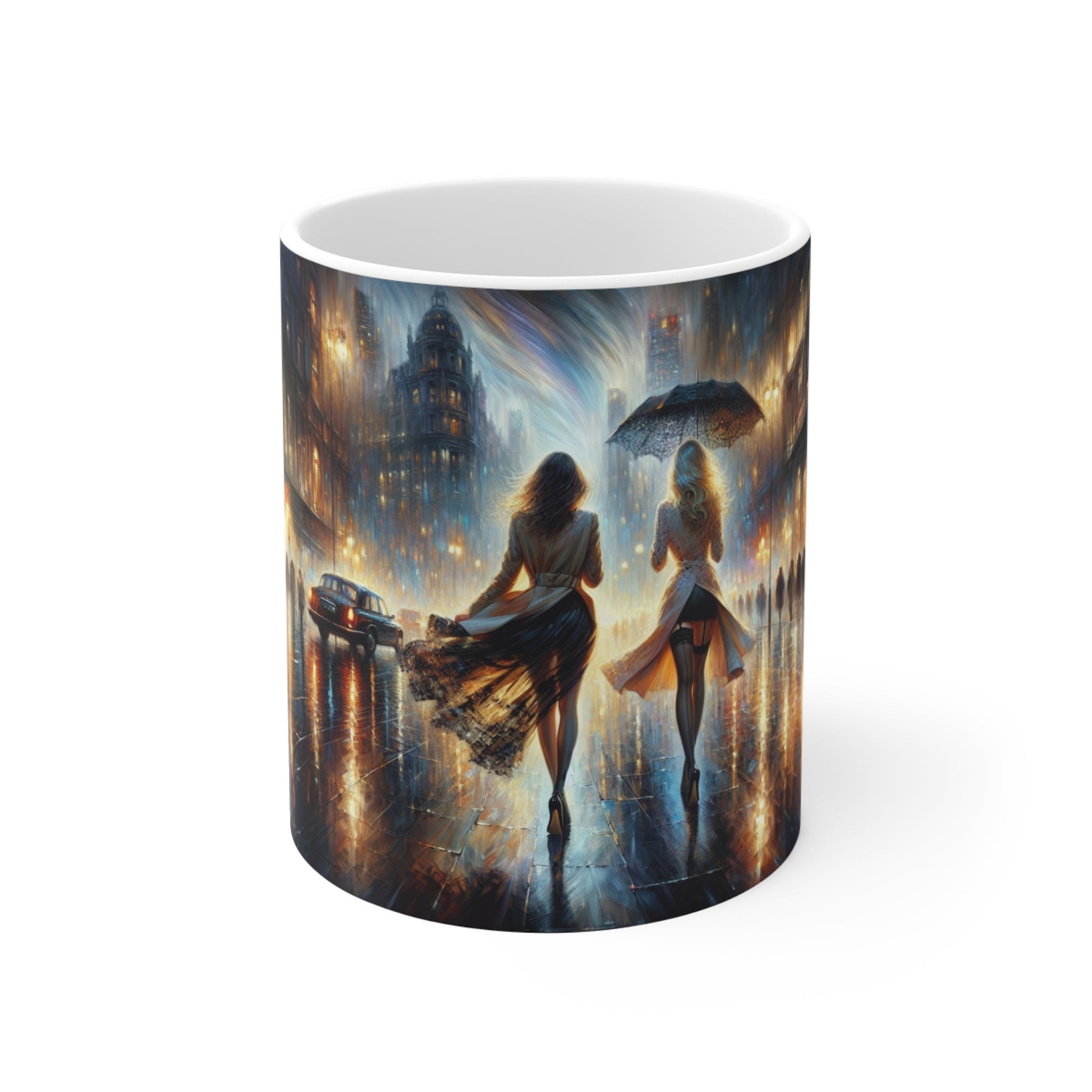 Attractive Women, Tower Bridge, Enthusiast Gift, Coffee Cup, Retro, Unique Pilot Mug, Glamour, Retro, Woman, Car, Dress, Red