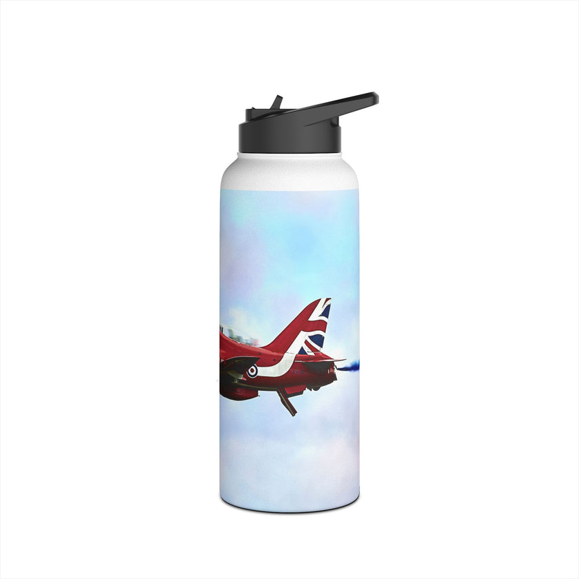 Red Arrows Cross Over Stainless Steel Water Bottle, Jet Design, Gift for Pilot, Travel Hydration, Airforce Lover, Outdoor Adventures, Red Arrows, RAF, British, Aviation,