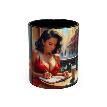 Close-up of the Parisian Dream Coffee Mug - 11oz showcasing its striking color contrast.